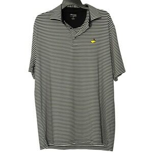 Masters Tech Black White Striped Golf Augusta Polo‎ Shirt - Large